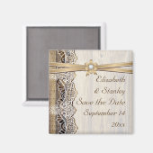 Kant, lintbloem & houten bruiloft Save the Date Magneet (Voorkant / Achterkant)