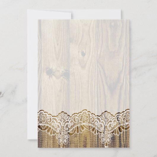 Kant, lintbloem & houten bruiloft vrijgezellenfees kaart (Achterkant)