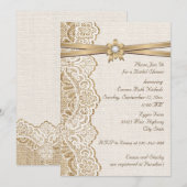 Kant, lintbloem & jute bruiloft vrijgezellenfeest kaart (Voorkant / Achterkant)