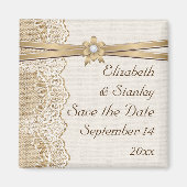 Kant, lintbloem & jute huwelijks Save the Date Magneet (Voorkant)