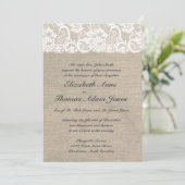 kant look & burlap look bruiloft uitnodiging (Staand voorkant)