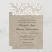 kant look & burlap look bruiloft uitnodiging (Voorkant / Achterkant)