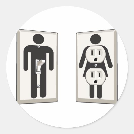 Kant man- en Vrouw-switch en socket in Ronde Sticker (Voorkant)