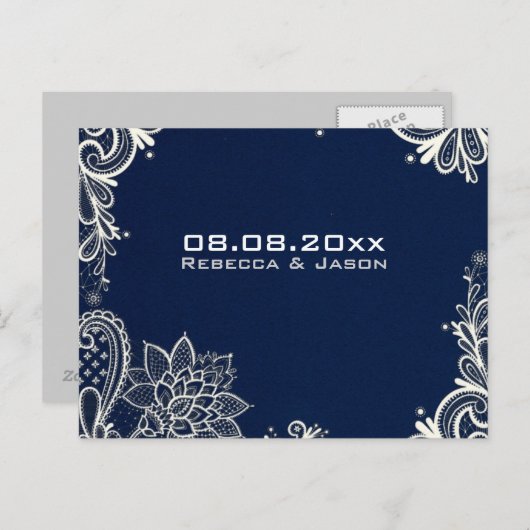 kant marine blauw bruiloft bewaar de datum aankondigingskaart (Voorkant / Achterkant)