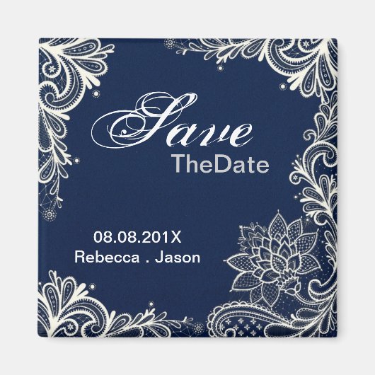 kant marine blauw bruiloft bewaar de datum magneet (Voorkant)