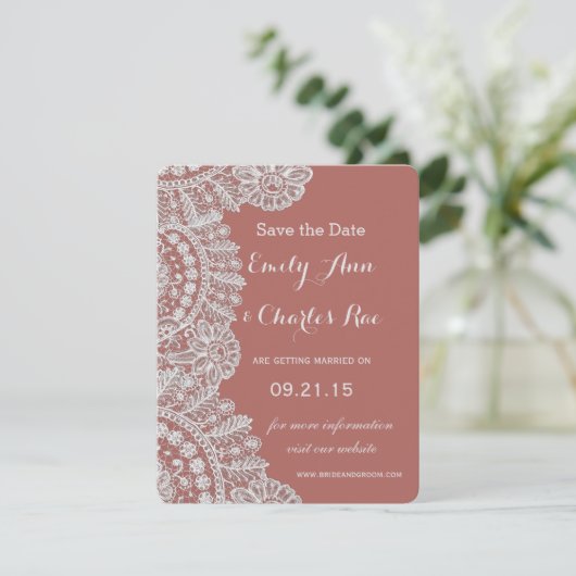  kant Marsala of een kleur bruiloft Kaart (Staand voorkant)