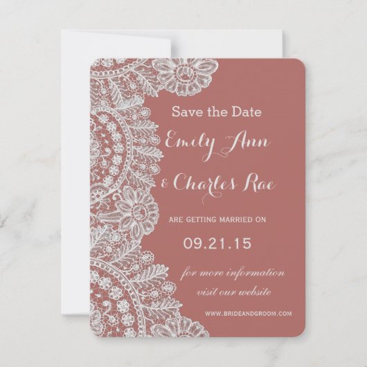  kant Marsala of een kleur bruiloft Kaart (Voorkant)