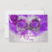 Kant Masker Paarse Zilveren Masquerade RSVP (Voorkant)