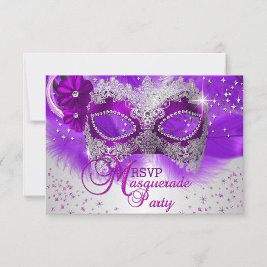 Kant Masker Paarse Zilveren Masquerade RSVP (Voorkant)