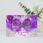 Kant Masker Paarse Zilveren Masquerade RSVP (Staand voorkant)