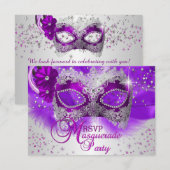 Kant Masker Paarse Zilveren Masquerade RSVP (Voorkant / Achterkant)