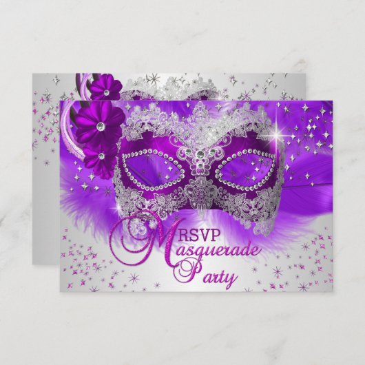 Kant Masker Paarse Zilveren Masquerade RSVP (Voorkant / Achterkant)