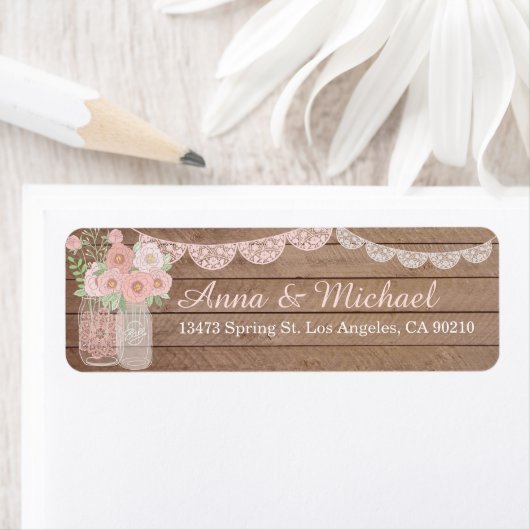 Kant Mason Jar & Wood bruiloft Adresetiketten Etiket (Insitu)