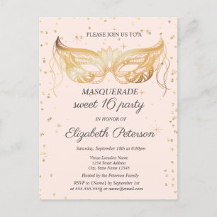 Kant Masque Gouden Diamanten Sweet 16 Uitnodiging Briefkaart