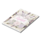 Kant met monogram bloemendecor paarse rozen lavend notitieblok (Linkerzijde)
