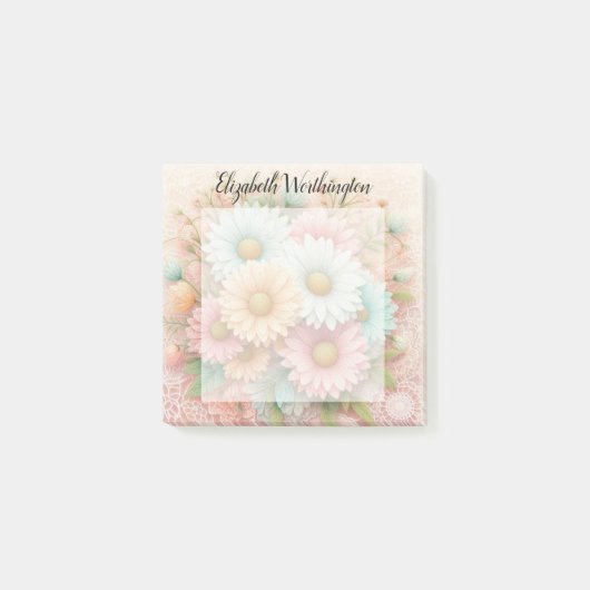 Kant met monogram bloemendecor roze wit blauwe mad post-it® notes (Voorkant)