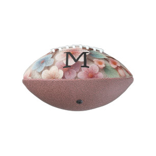 Kant met monogram bloemig roze pastel kersenbloese american football