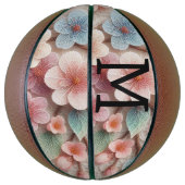 Kant met monogram bloemig roze pastel kersenbloese basketbal (Verticaal)