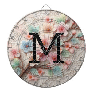 Kant met monogram bloemig roze pastel kersenbloese dartbord