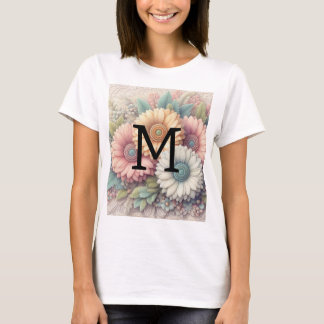 Kant met monogram bloemmotief roze oranje gerbera t-shirt
