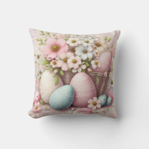 Kant met monogram roze bloemige Pasen eieren in ee Kussen