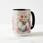 Kant met monogram roze bloemige Pasen eieren in ee Mok (Voorkant rechts)