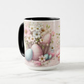 Kant met monogram roze bloemige Pasen eieren in ee Mok (Voorkant links)