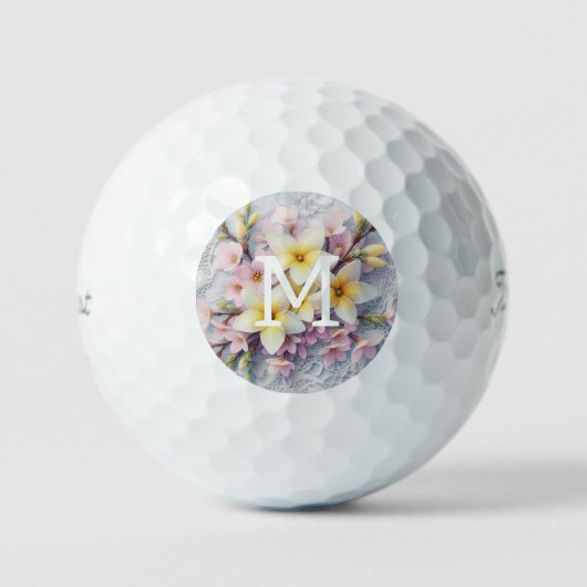 Kant met monogram roze en gele lentebloemen golfballen (Voorkant)