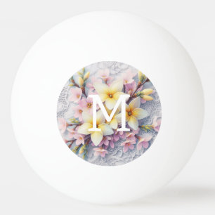 Kant met monogram roze en gele lentebloemen pingpongbal