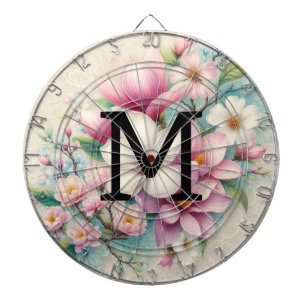Kant met monogram roze paarse magnolia bloemen dartbord