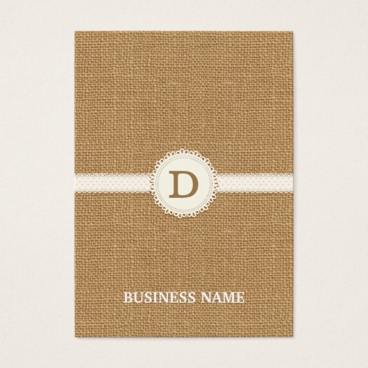 Kant Monogram Burlap Oorbel/Sieraden Display Visitekaartje (Voorkant)