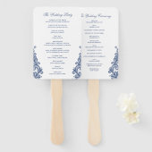  Kant Navy Blue Rustiek Huwelijksprogramma Handwaaier (Voorkant en achterkant)