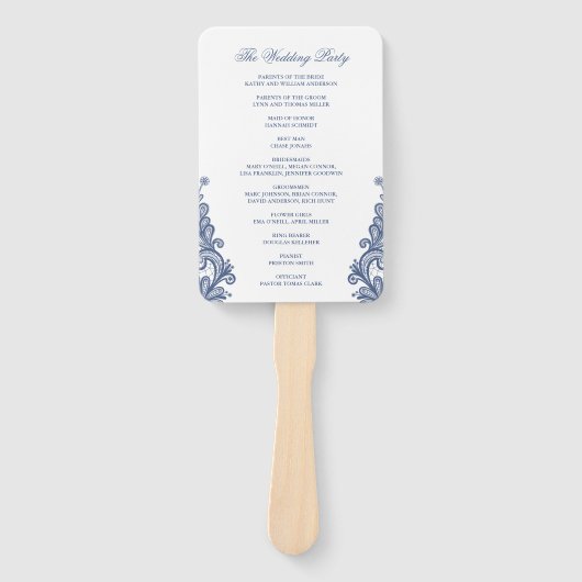  Kant Navy Blue Rustiek Huwelijksprogramma Handwaaier (Voorkant)