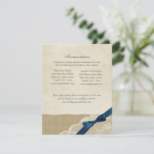  Kant, Navy Bow en Burlap Informatie Kaart (Staand voorkant)