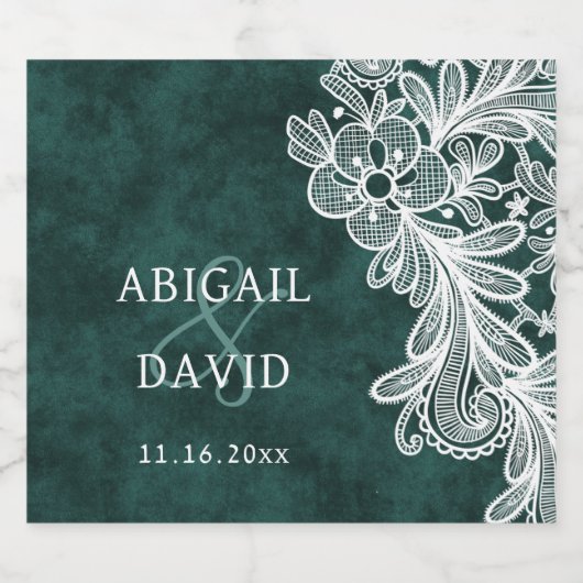 Kant op Emerald Green Faux Velvet Wedding Likeurfles Etiket (Enkel label)