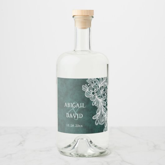 Kant op Emerald Green Faux Velvet Wedding Likeurfles Etiket (Voorkant)