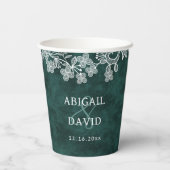 Kant op Emerald Green Faux Velvet Wedding Papieren Bekers (Achterkant)