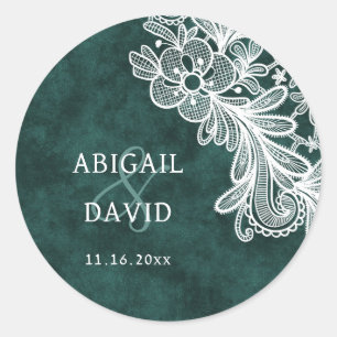 Kant op Emerald Green Faux Velvet Wedding Ronde Sticker