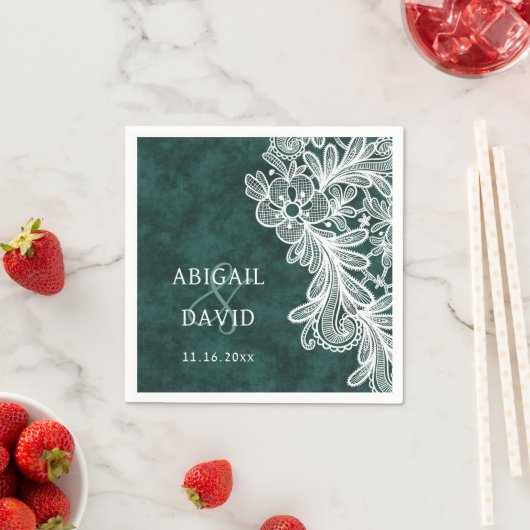 Kant op Emerald Green Faux Velvet Wedding Servet (Insitu)