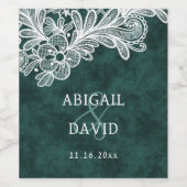 Kant op Emerald Green Faux Velvet Wedding Wijn Etiket (Enkel label)