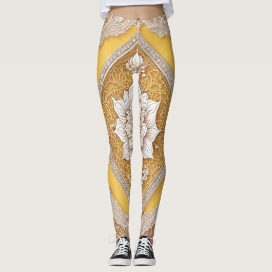 Kant op gele AI-kunst Leggings (Voorkant)