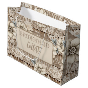  kant op hout bruidsmeisje/Bloemenmeisje Groot Cadeauzakje