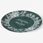 Kant op smaragdgroene nepleren trouw papieren bordje (Gekanteld)