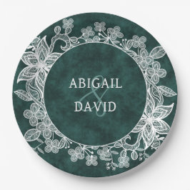 Kant op smaragdgroene nepleren trouw papieren bordje