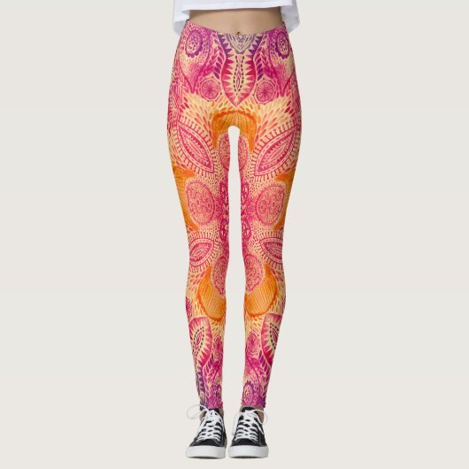 Kant Ornament Mandala: Ronde Waterverf Ontwerp Leggings (Voorkant)