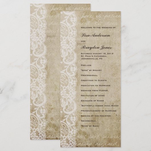  kant oude wereld bruiloft programma programmakaart (Voorkant / Achterkant)