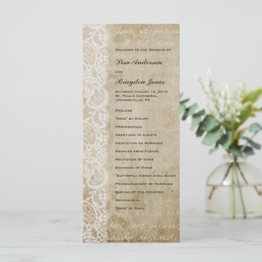  kant oude wereld bruiloft programma programmakaart (Staand voorkant)