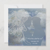 Kant paar silhouet blauw bruiloft kaart (Achterkant)
