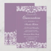 Kant Paarse Quinceanera Uitnodiging (Voorkant / Achterkant)