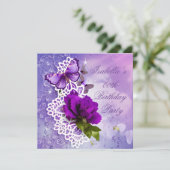 kant Paarse vlinder bloemen Verjaardag Kaart (Staand voorkant)
